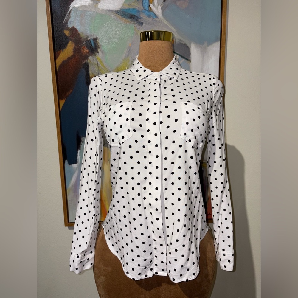 Classic White Polka Dot Button-Down Shirt